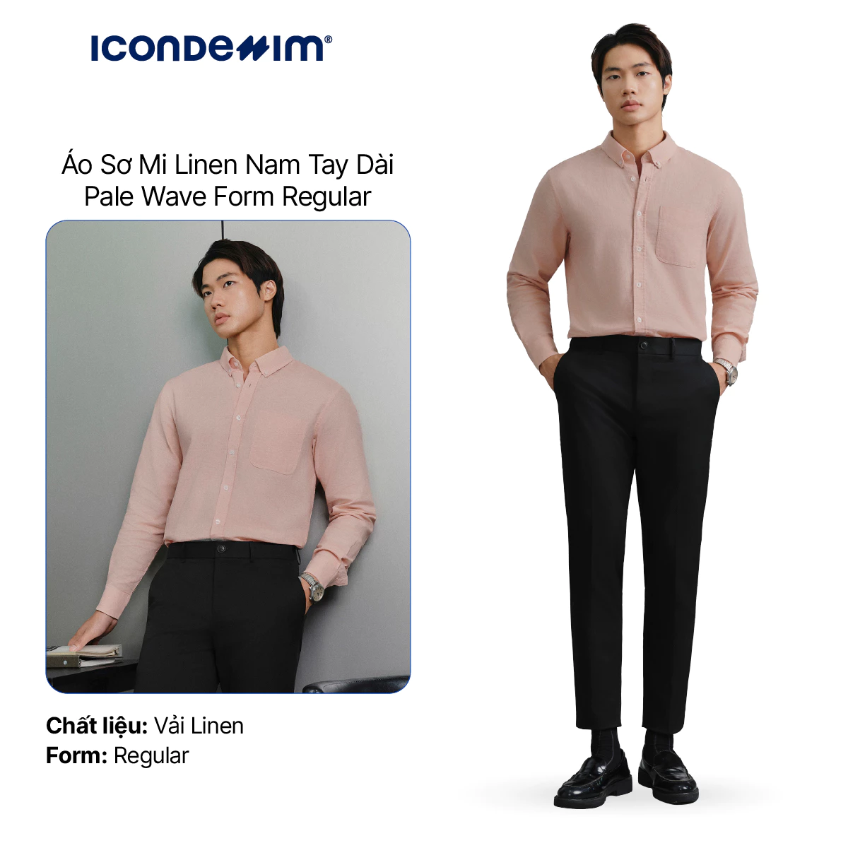 Áo Sơ mi Linen Nam ICONDENIM Tay Dài Pale Wave Form Regular SMID0239