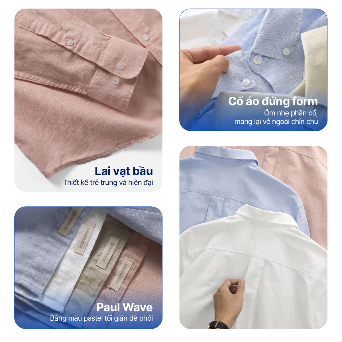 Áo Sơ mi Linen Nam ICONDENIM Tay Dài Pale Wave Form Regular SMID0239