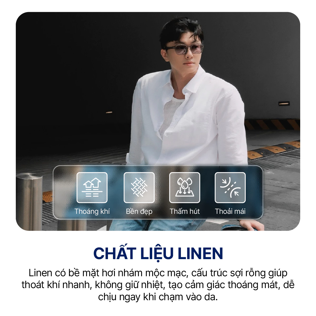 Áo Sơ mi Linen Nam ICONDENIM Tay Dài Pale Wave Form Regular SMID0239