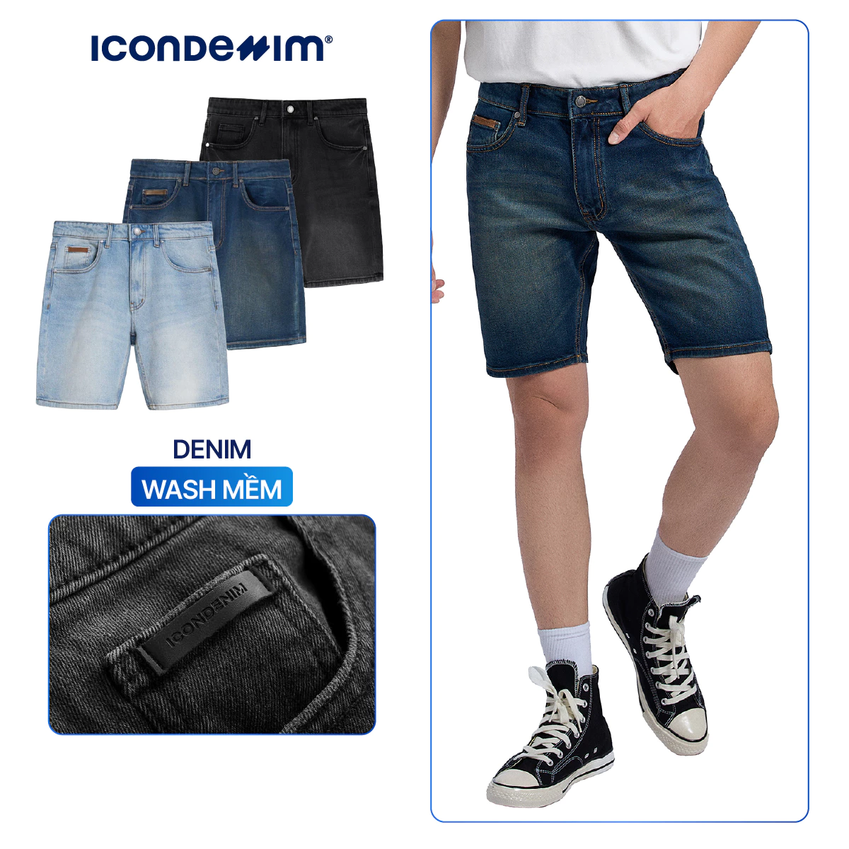 Quần Short Denim Nam ICONDENIM Wash Basic Color Form Slim QSID0186