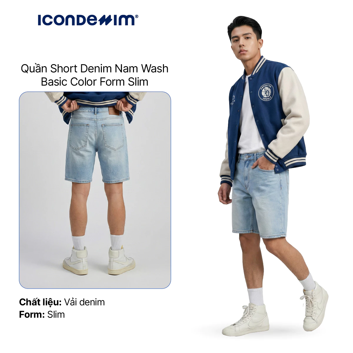 Quần Short Denim Nam ICONDENIM Wash Basic Color Form Slim QSID0186