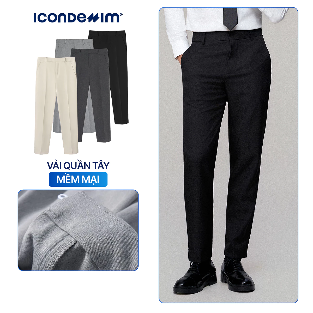 Quần Tây Nam ICONDENIM Ống Suông Co Giãn Basic Form Straight QTID0064