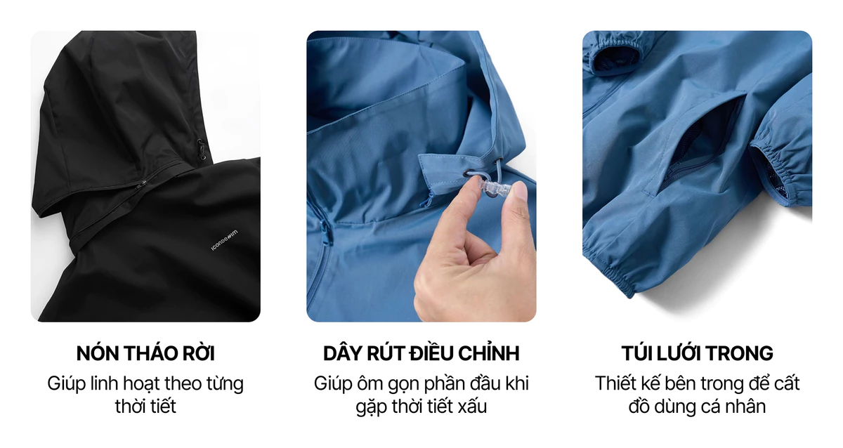 Áo Khoác Dù Nam ICONDENIM Có Nón Mỏng Nhẹ Pocketable Form Regular AKID0196