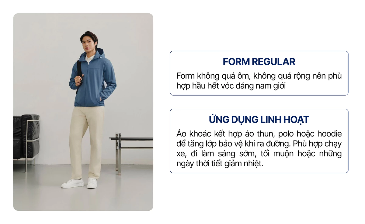 Áo Khoác Dù Nam ICONDENIM Có Nón Mỏng Nhẹ Pocketable Form Regular AKID0196