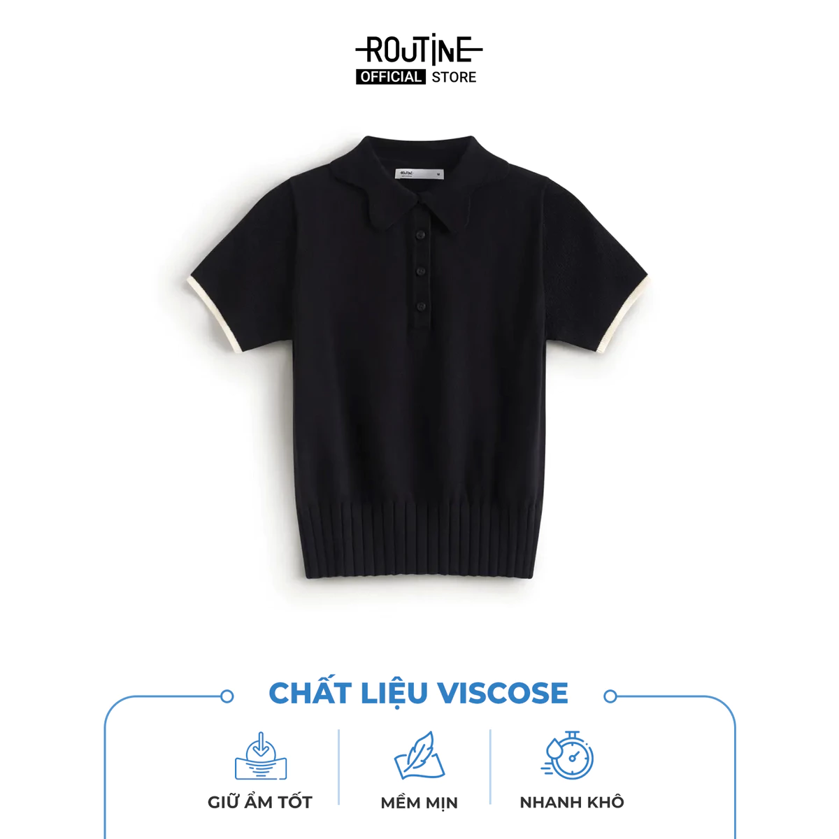 Áo Dệt Kim Tay Ngắn Nữ Cổ Polo Phối Nẹp Form Fitted Cropped - Routine 10F25KNIW040