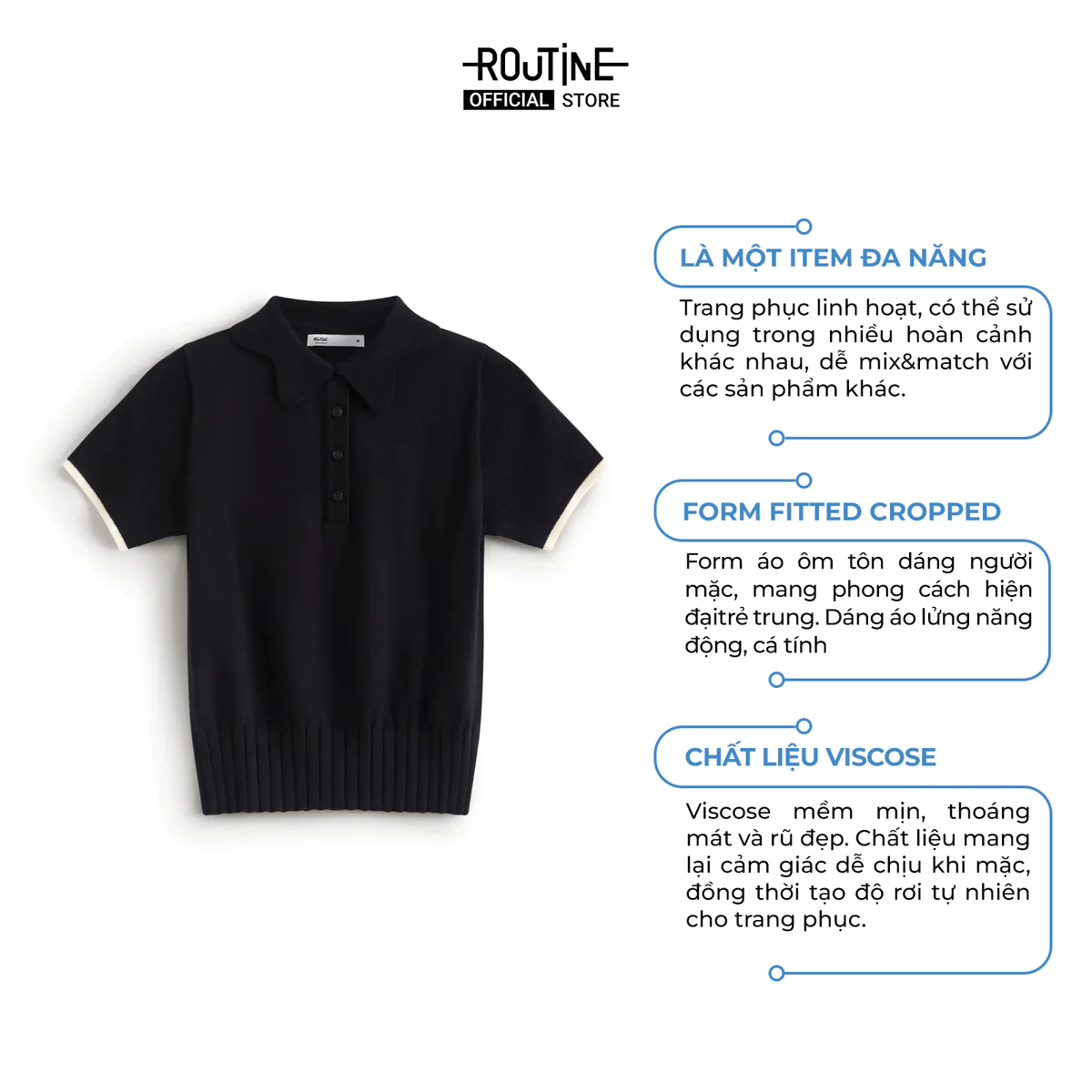 Áo Dệt Kim Tay Ngắn Nữ Cổ Polo Phối Nẹp Form Fitted Cropped - Routine 10F25KNIW040