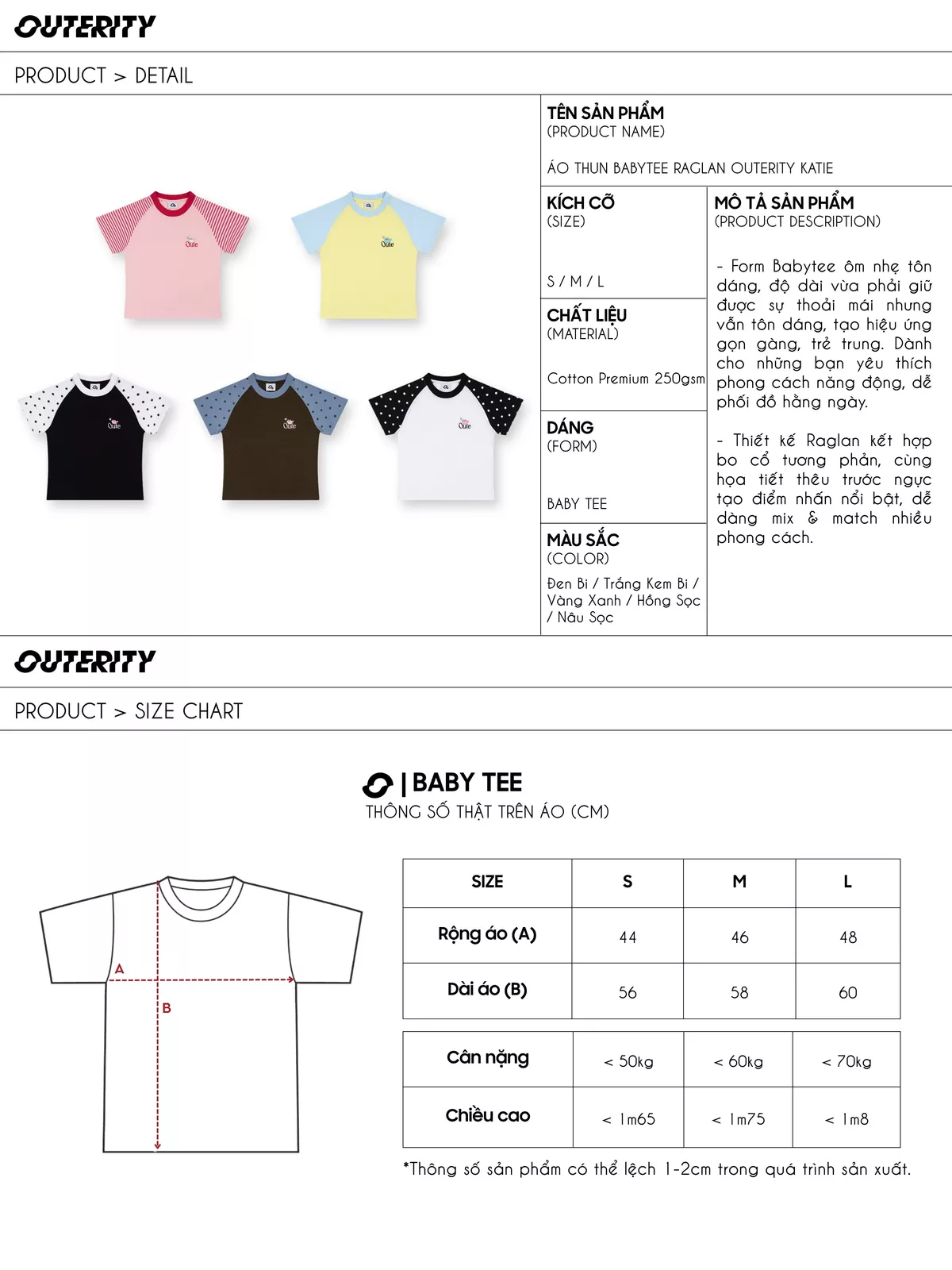 Áo Thun Babytee Raglan Outerity Katie Cotton 100% Nam Nữ Unisex / Unisex Local Brand 2026