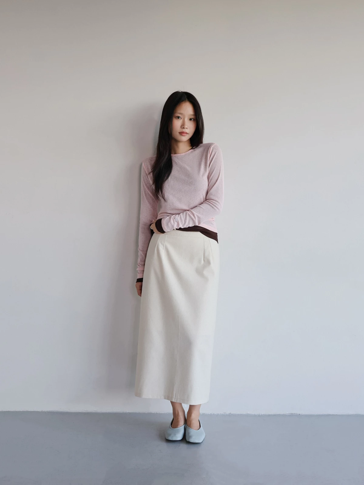 Chân váy midi linen hack dáng phong cách Hàn Quốc - Midi linen skirt