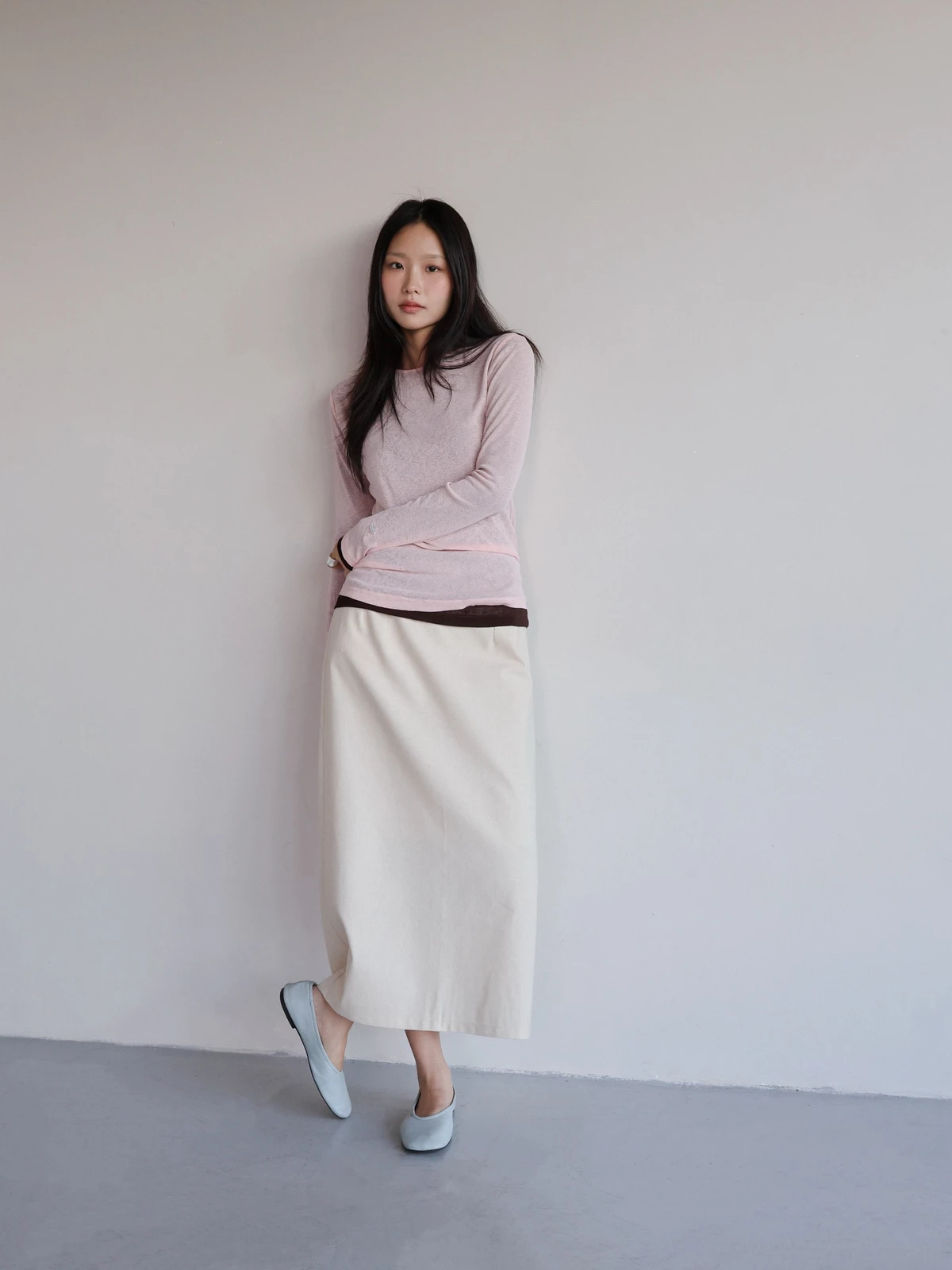 Chân váy midi linen hack dáng phong cách Hàn Quốc - Midi linen skirt