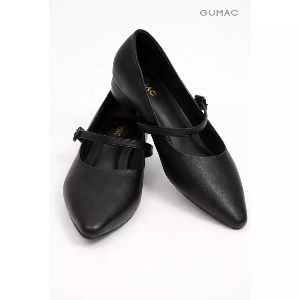 Giày Búp Bê Nữ GUMAC Thiết Kế Mũi Nhọn Quai Ngang Phối Khóa Thời Trang GF01078