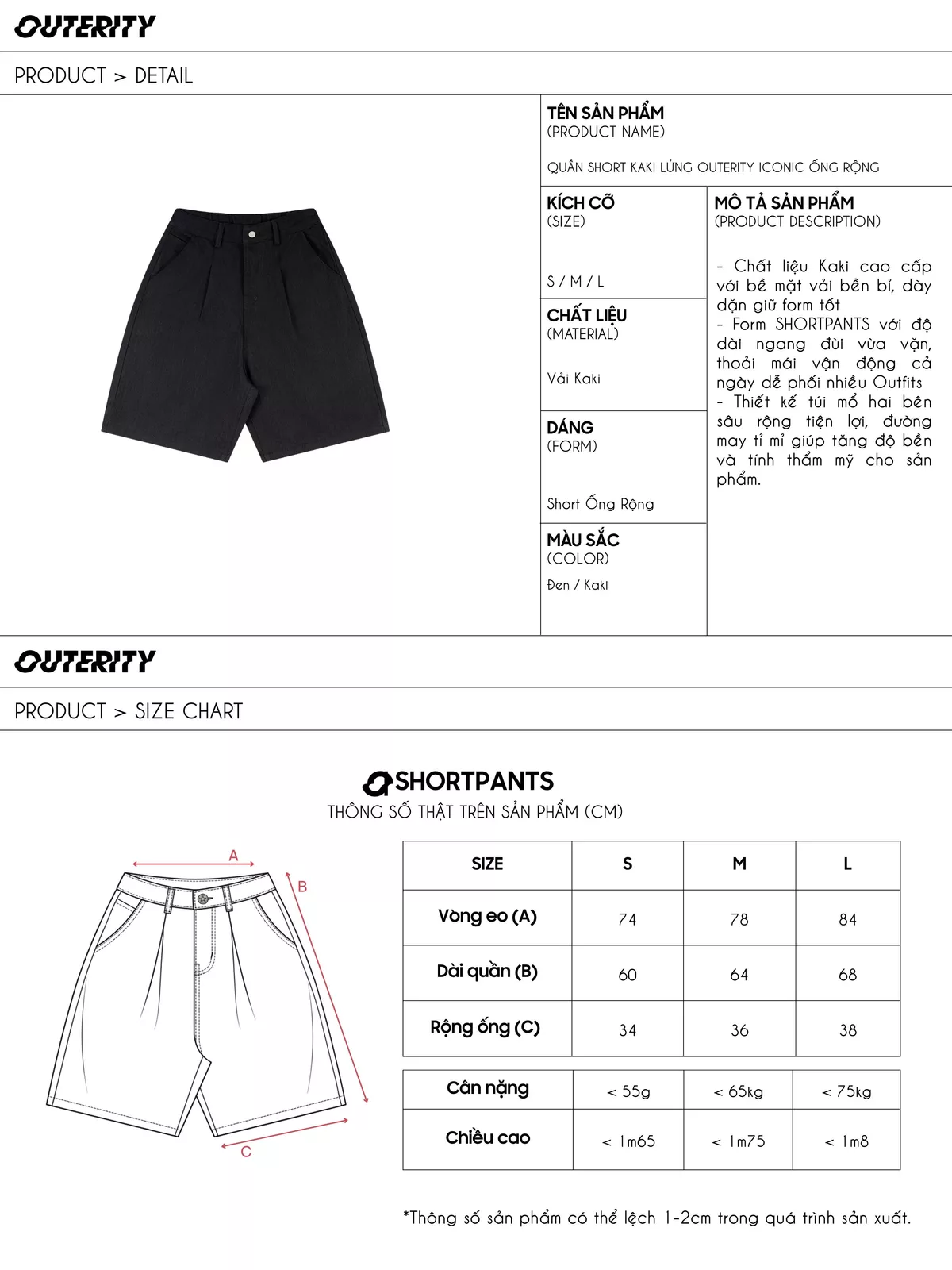 Quần Short Kaki Lửng Outerity Iconic Ống Rộng / Form Unisex LocalBrand