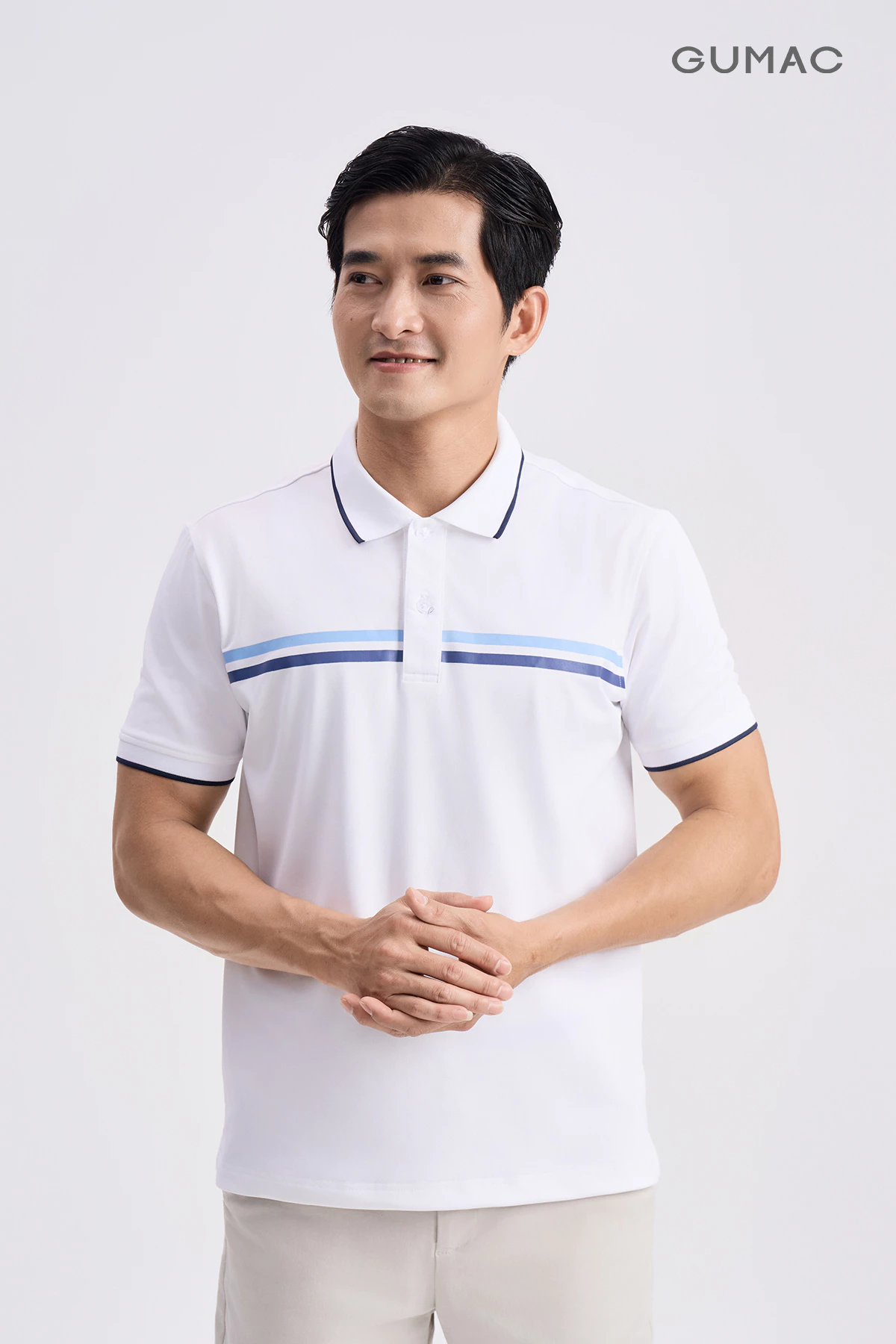 Áo Polo Nam GUMAC Form Suông Cơ Bản Phối Line Ngực Thun Cá Sấu Trẻ Trung APNG04055