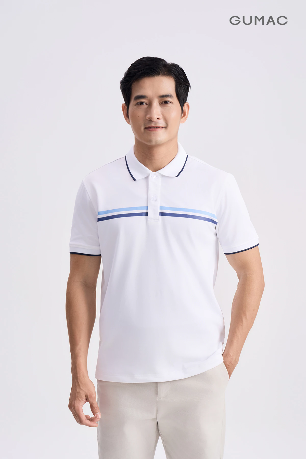 Áo Polo Nam GUMAC Form Suông Cơ Bản Phối Line Ngực Thun Cá Sấu Trẻ Trung APNG04055