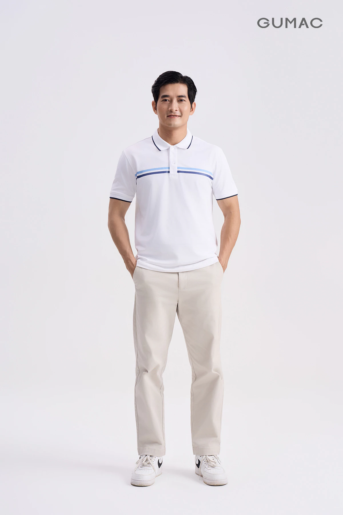 Áo Polo Nam GUMAC Form Suông Cơ Bản Phối Line Ngực Thun Cá Sấu Trẻ Trung APNG04055