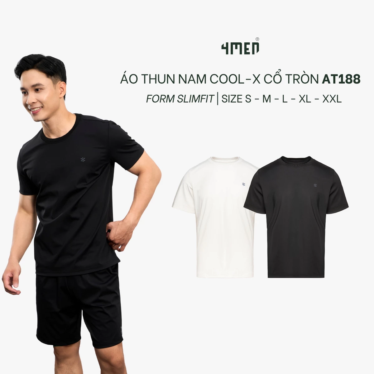 Áo Thun Nam Cool-X Cổ Tròn In Logo Bông Tuyết Form Slimfit AT188 Thoáng Khí, Ôm Vừa Vặn, Trẻ Trung
