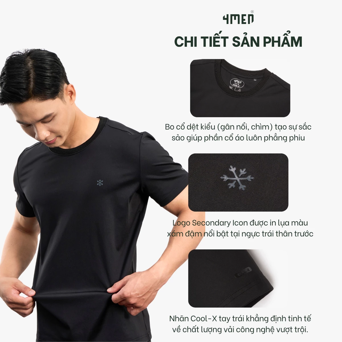 Áo Thun Nam Cool-X Cổ Tròn In Logo Bông Tuyết Form Slimfit AT188 Thoáng Khí, Ôm Vừa Vặn, Trẻ Trung