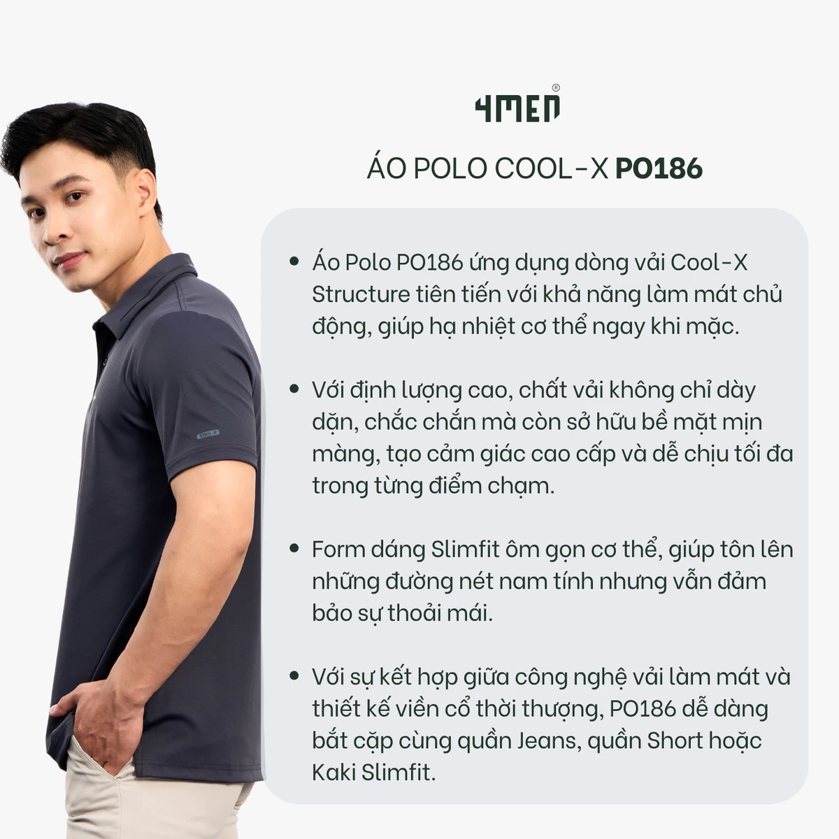 Áo Polo Cool-X In Viền Bo Cổ Form Slimfit PO186 Chỉn Chu, Phong Cách, Dễ Phối Đồ