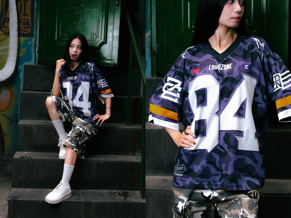 Áo phông Loudzone 84 Camo Jersey T-shirt áo đẹp tay lỡ cổ tim vải mesh cao cấp áo thun nam nữ unisex