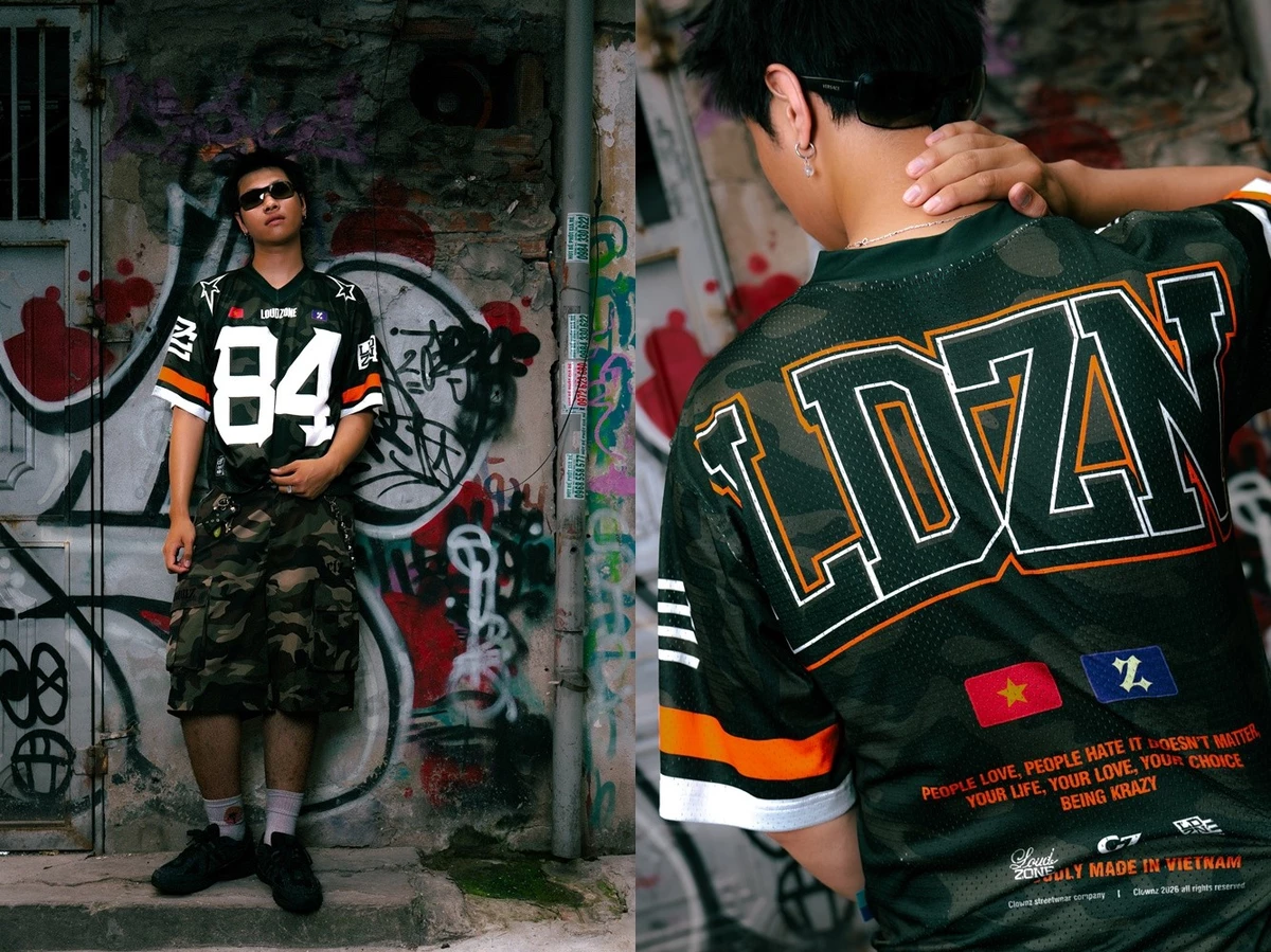 Áo phông Loudzone 84 Camo Jersey T-shirt áo đẹp tay lỡ cổ tim vải mesh cao cấp áo thun nam nữ unisex
