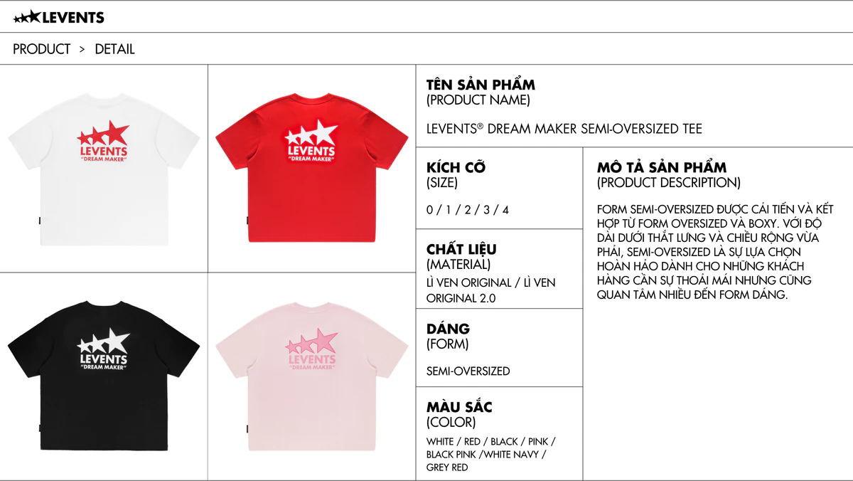Áo Thun Levents Dream Maker Semi-Oversized Tee 100% Cotton T-shirt