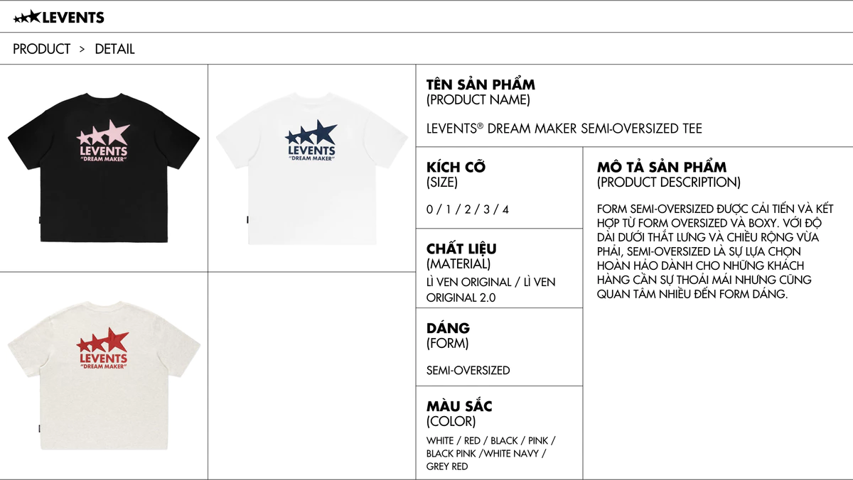 Áo Thun Levents Dream Maker Semi-Oversized Tee 100% Cotton T-shirt
