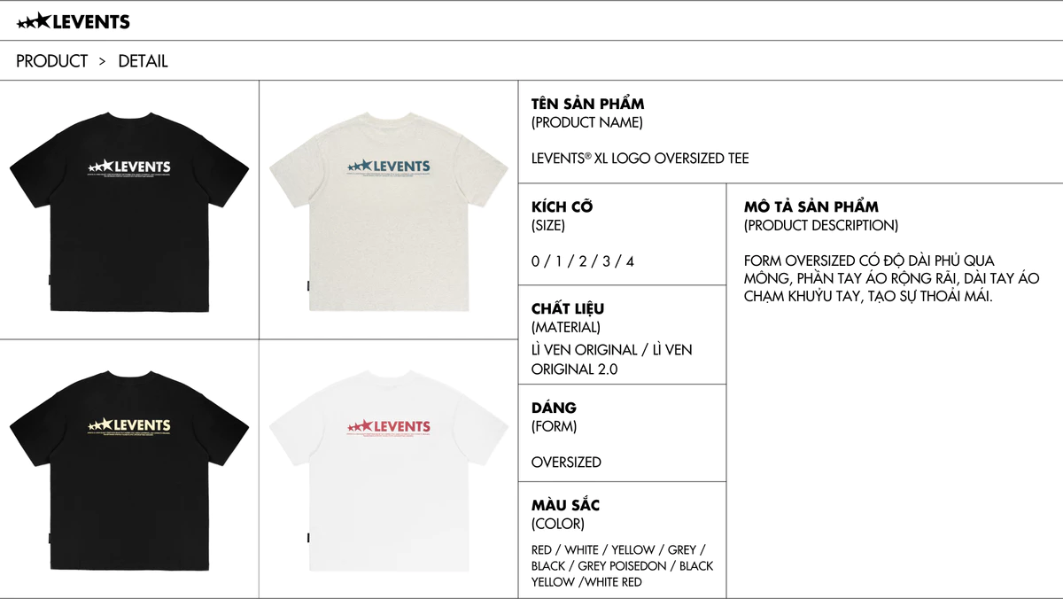 Áo Thun Levents XL Logo Oversized Tee 100% Cotton T-shirt