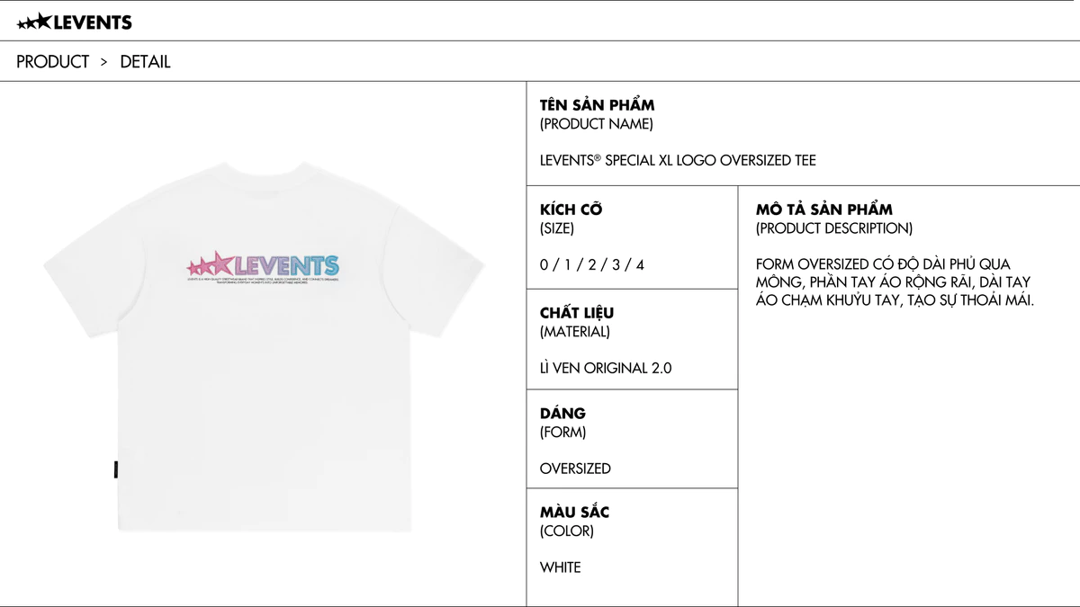 Áo Thun Levents Special XL Logo Oversized Tee/ White 100% Cotton T-shirt