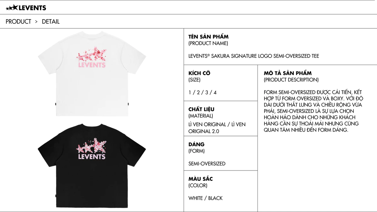 Áo Thun Levents Sakura Signature Logo Semi-Oversized Tee 100% Cotton T-shirt