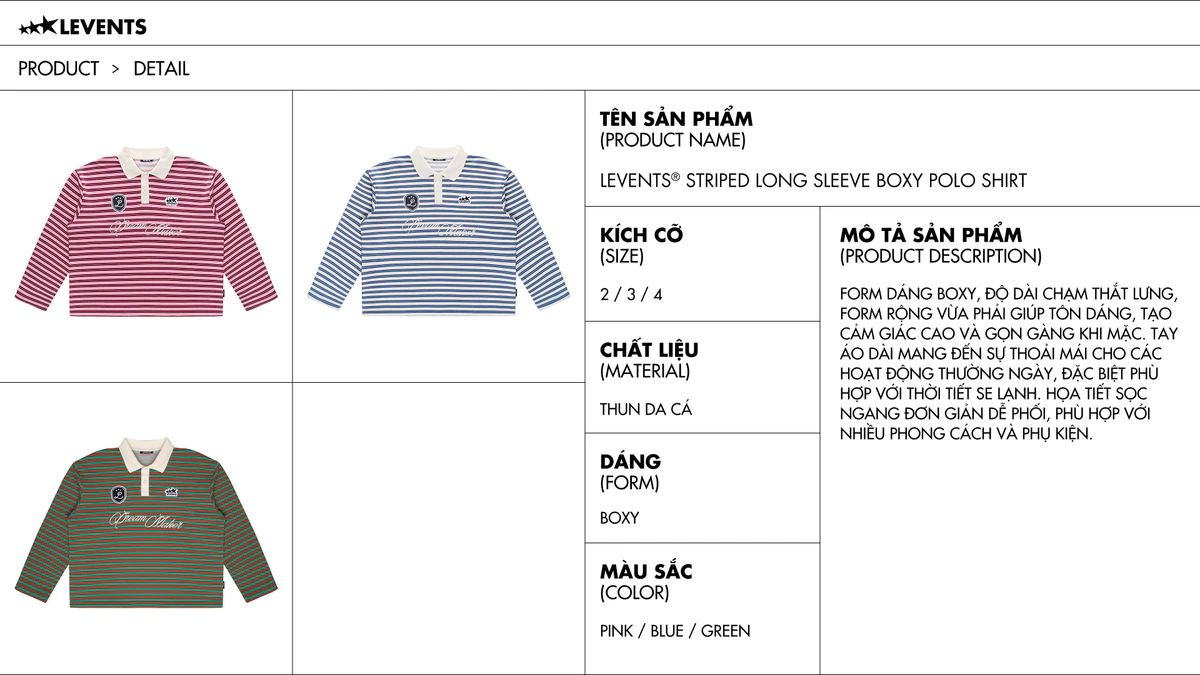 Áo Polo Tay Dài Levents Striped Long Sleeve Boxy Shirt Thun Da Cá