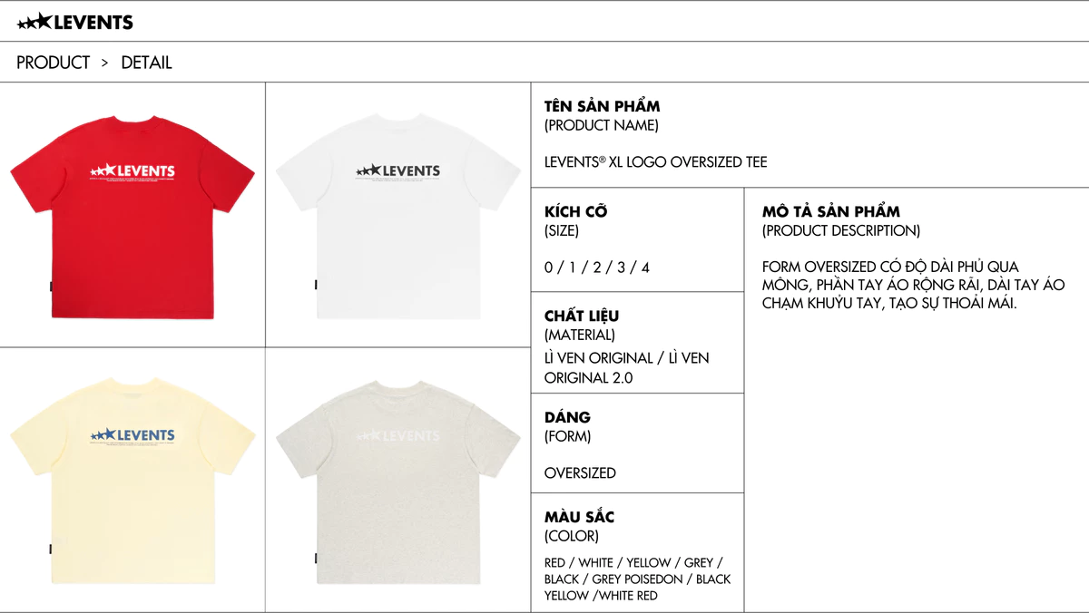 Áo Thun Levents XL Logo Oversized Tee 100% Cotton T-shirt