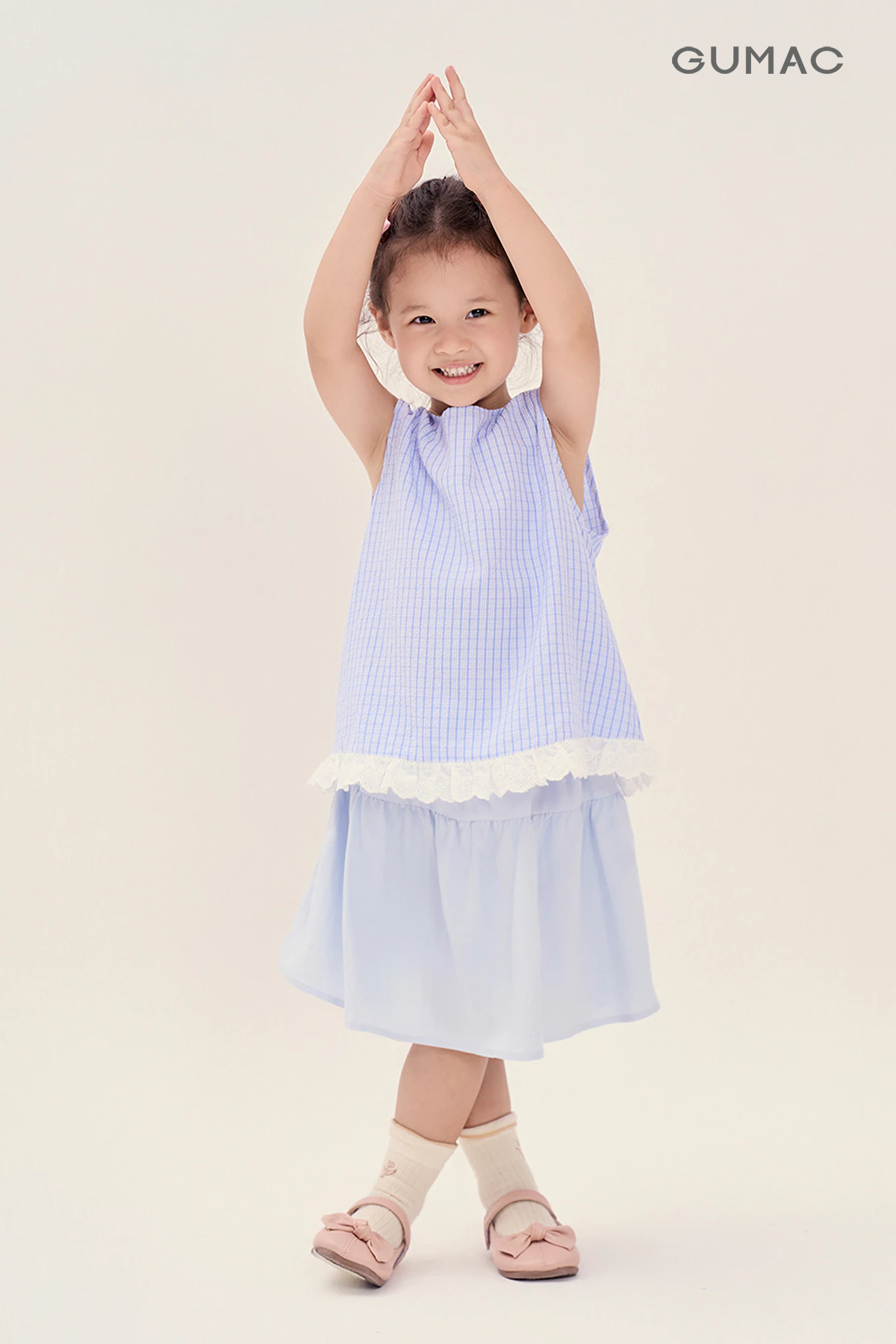 Áo Kiểu Bé Gái GUMAC Form Suông Xòe Lai Ren Xếp Nhún Caro Xốp Dễ Thương AKG04040