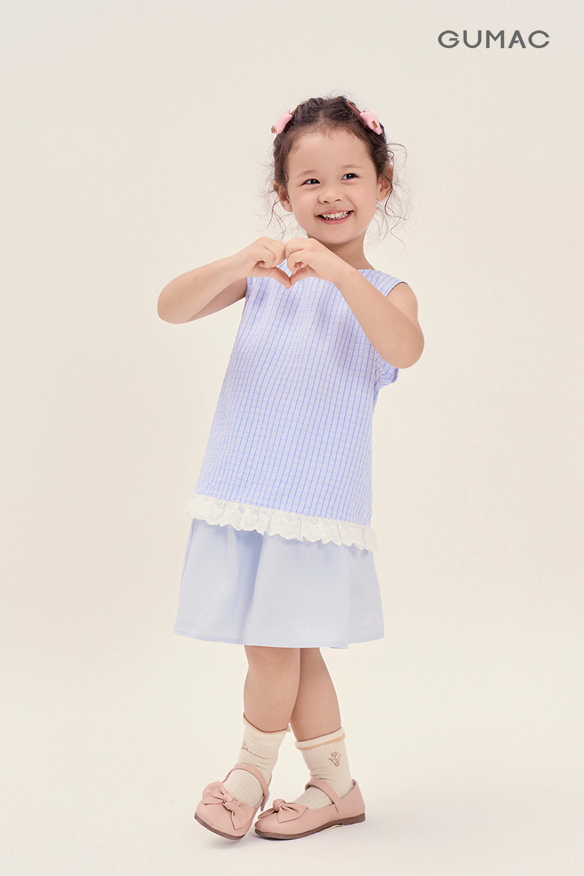 Áo Kiểu Bé Gái GUMAC Form Suông Xòe Lai Ren Xếp Nhún Caro Xốp Dễ Thương AKG04040