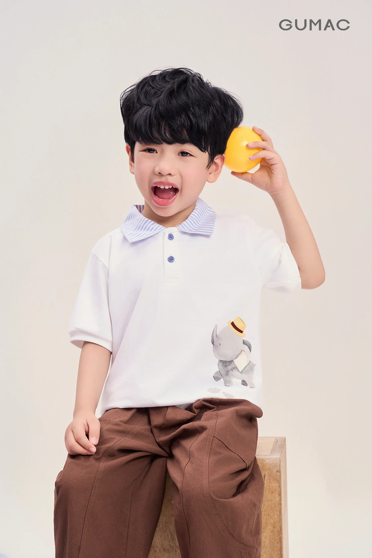 Áo Polo Bé Trai GUMAC Tay Ngắn In Hình Con Voi Cotton 2C Mềm Mát Dễ Thương APKG04088