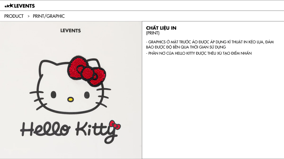 Levents® x Hello Kitty | Áo Thun Regular Icon Raglan Regular Tee/ White 100% Cotton T-shirt