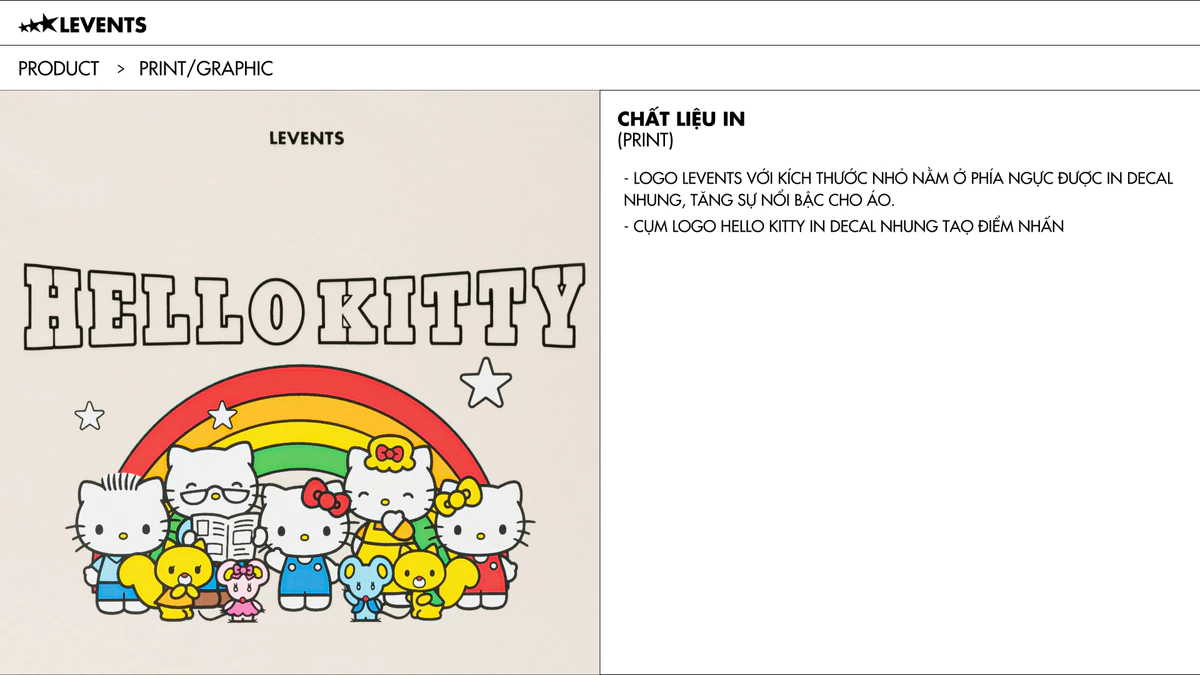 Levents® x Hello Kitty | Áo Thun Rainbow Semi-Oversized Tee 100% Cotton T-shirt