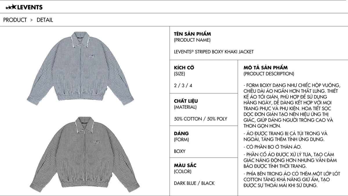 Áo Khoác Levents Striped Boxy Khaki Jacket Poly Pha Cotton Cứng Cáp