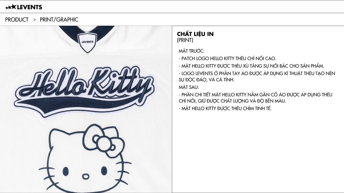 Levents® x Hello Kitty | Áo Jersey Champion Oversized Jersey/ White Thun Lưới Thái Và Tricot Bóng