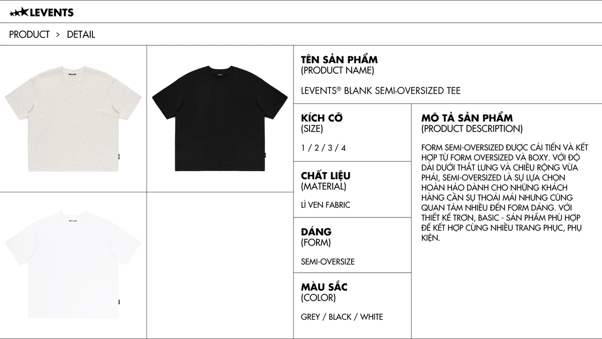 Áo Thun Trơn Levents Blank Semi-Oversized Tee 100% Cotton T-shirt