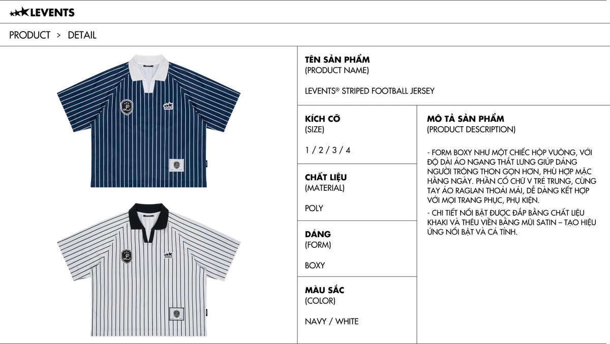 Áo Jersey Levents Striped Football Jersey Form Boxy Poly