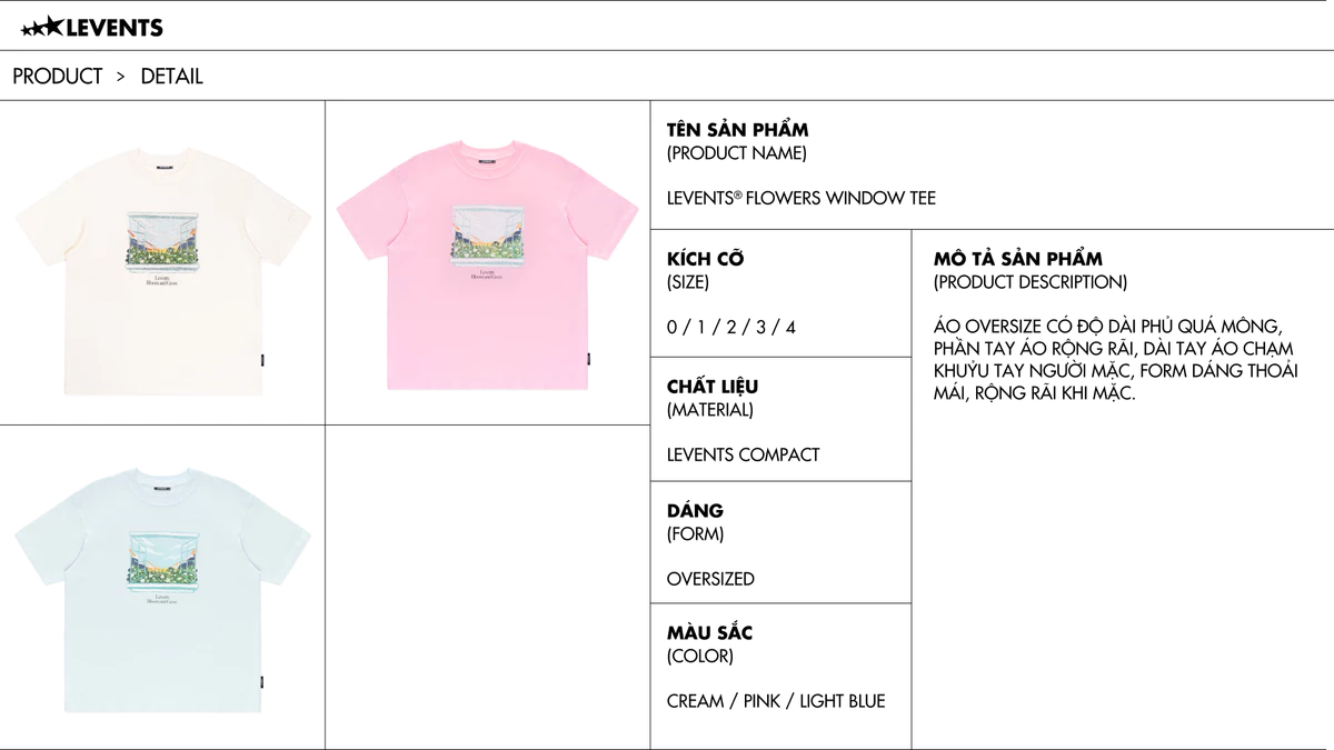Áo Thun Levents Flowers Window Tee Oversized 100% Cotton T-shirt