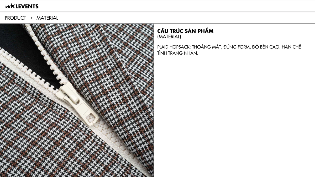 Áo Zipper Hoodie Boxy Levents Plaid Kẻ Sọc Caro Hopsack