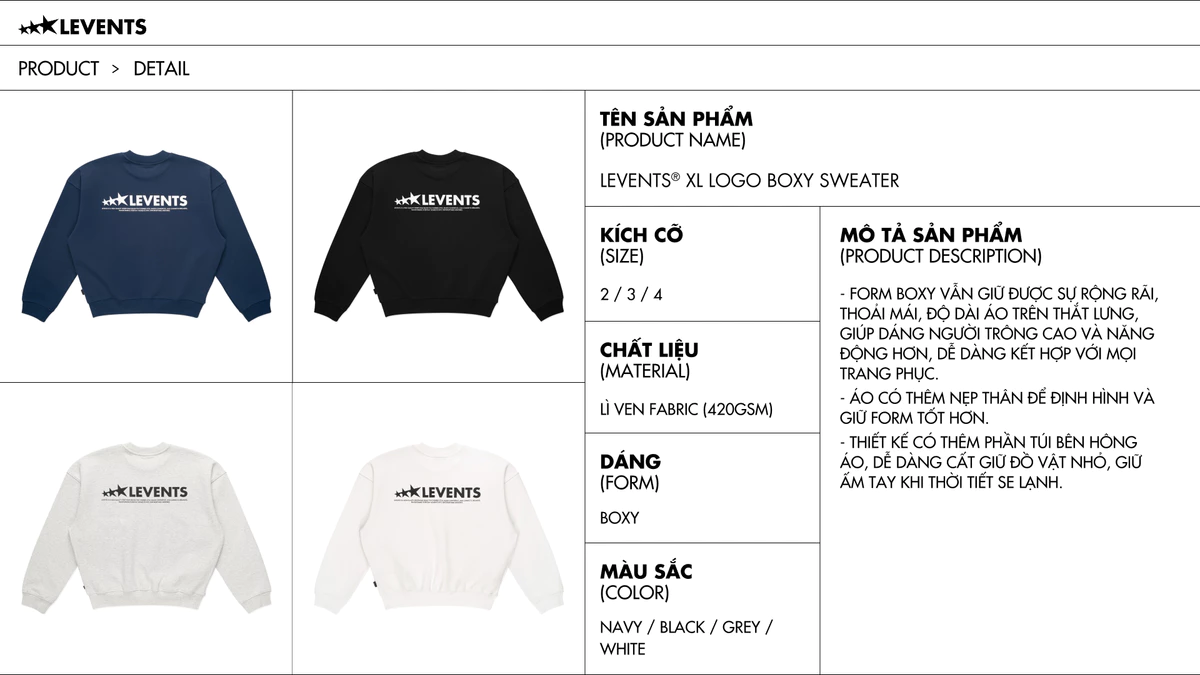 Áo Sweater Levents XL Logo Boxy Cotton Premium