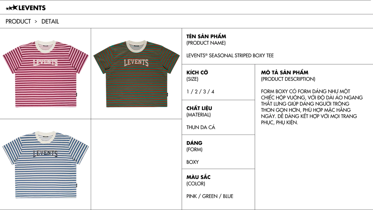 Áo Thun Levents Seasonal Striped Boxy Tee 100% Cotton T-shirt