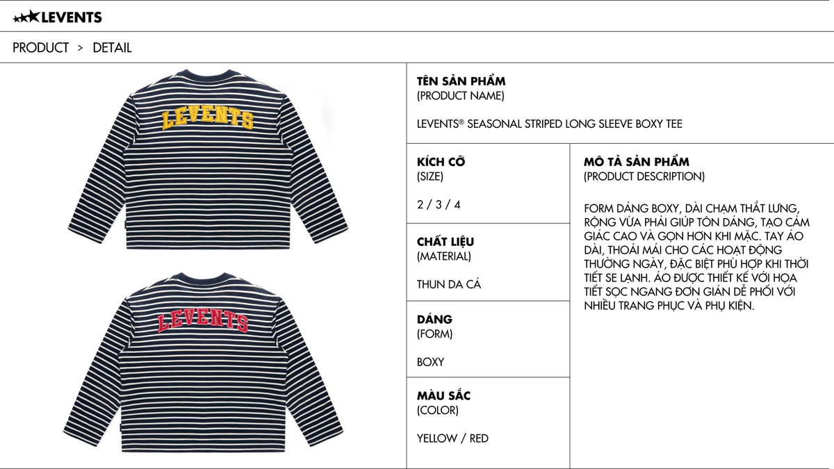 Áo Thun Levents Seasonal Striped Long Sleeve Boxy Tee 100% Cotton T-shirt