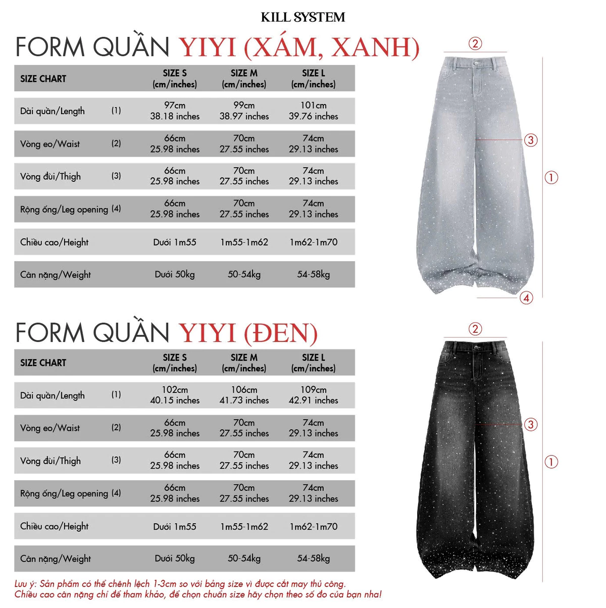 Quần jean đính đá lấp lánh 2 mặt YIYI - 𝐊𝐈𝐋𝐋 𝐒𝐘𝐒𝐓𝐄𝐌