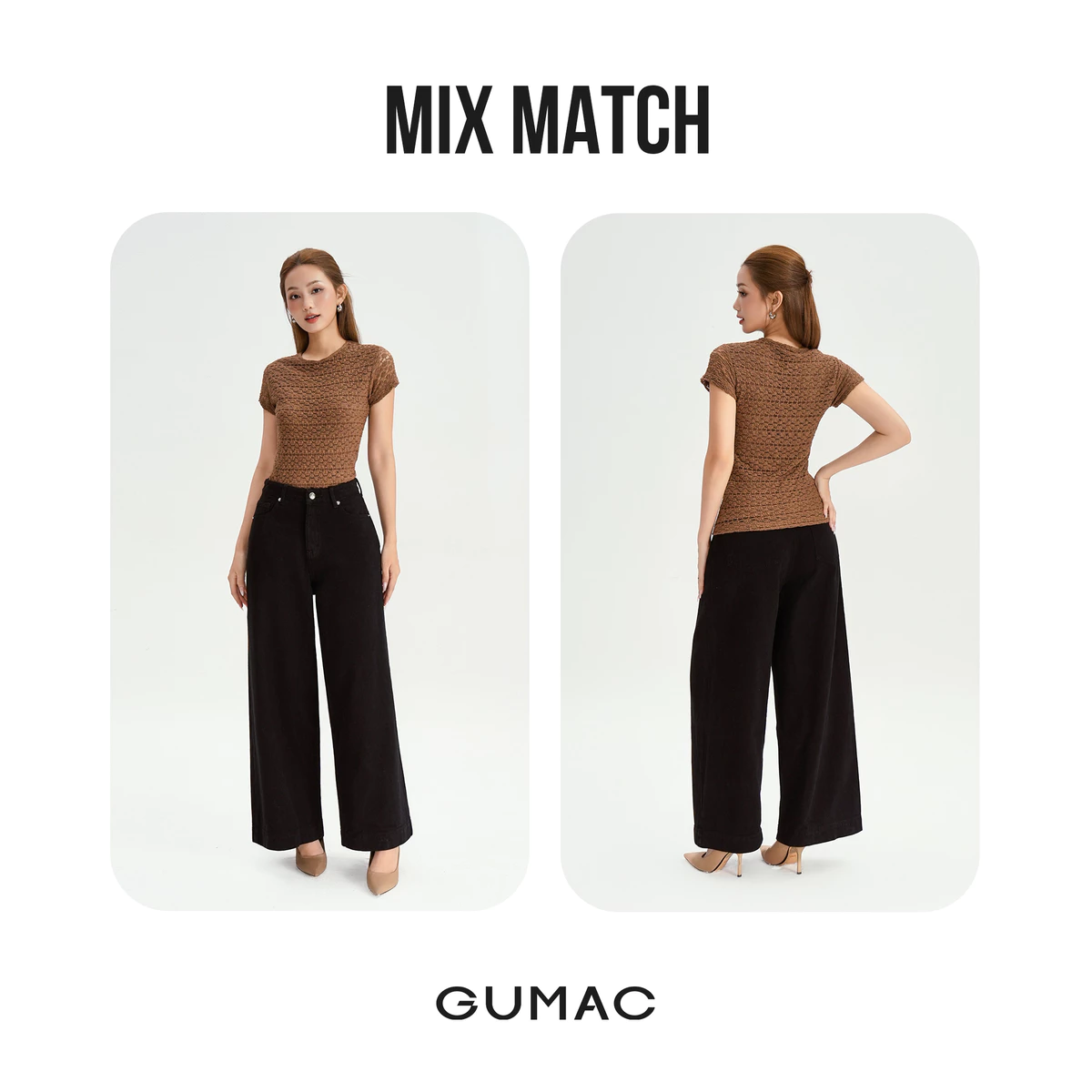 Áo Thun Ren Nữ GUMAC Áo Thun Kiểu Tay Ngắn Cổ Tròn Ôm Nhẹ Co Giãn Thanh Lịch LATF0918