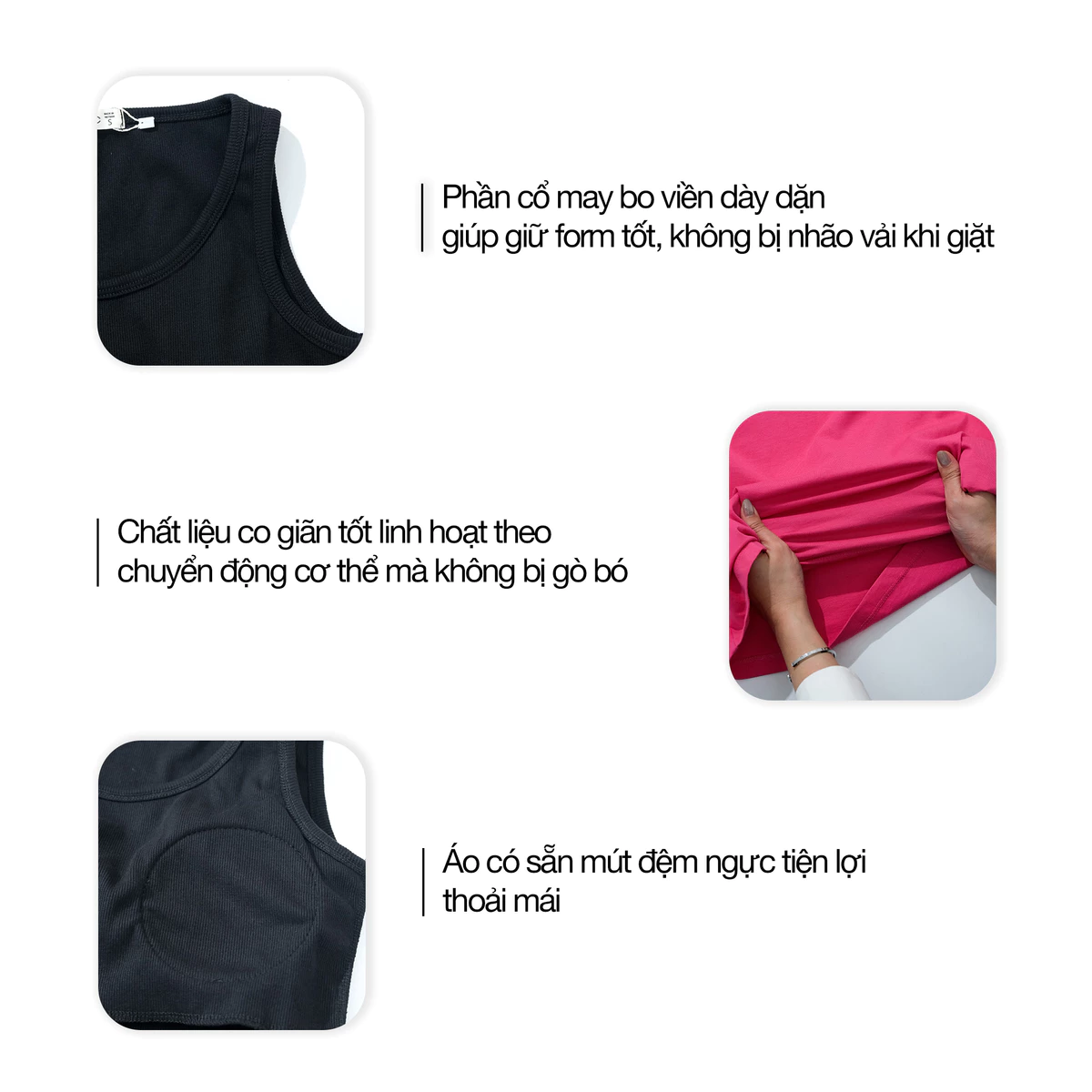 Áo Tanktop Nữ GUMAC Form Slimfit Ôm Dáng Thun Gân Có Mút Co Giãn Thoáng Mát LATG0302
