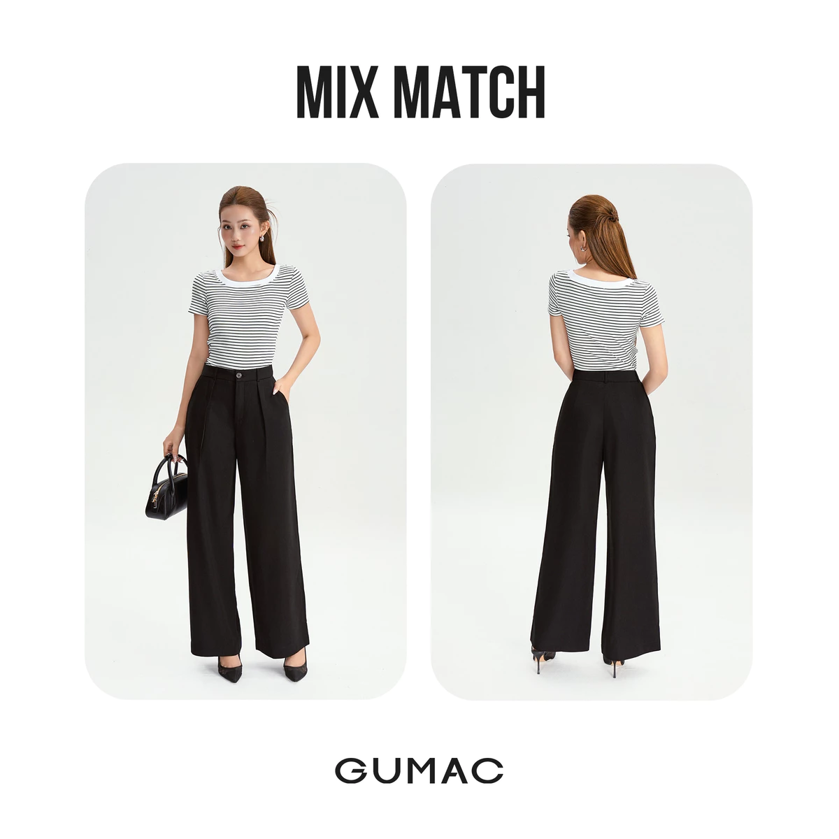 Áo Thun Cổ Vuông Nữ GUMAC Áo Phông Kẻ Sọc Ngang Dáng Ôm Chất Thun Gân Co Giãn LATG0407