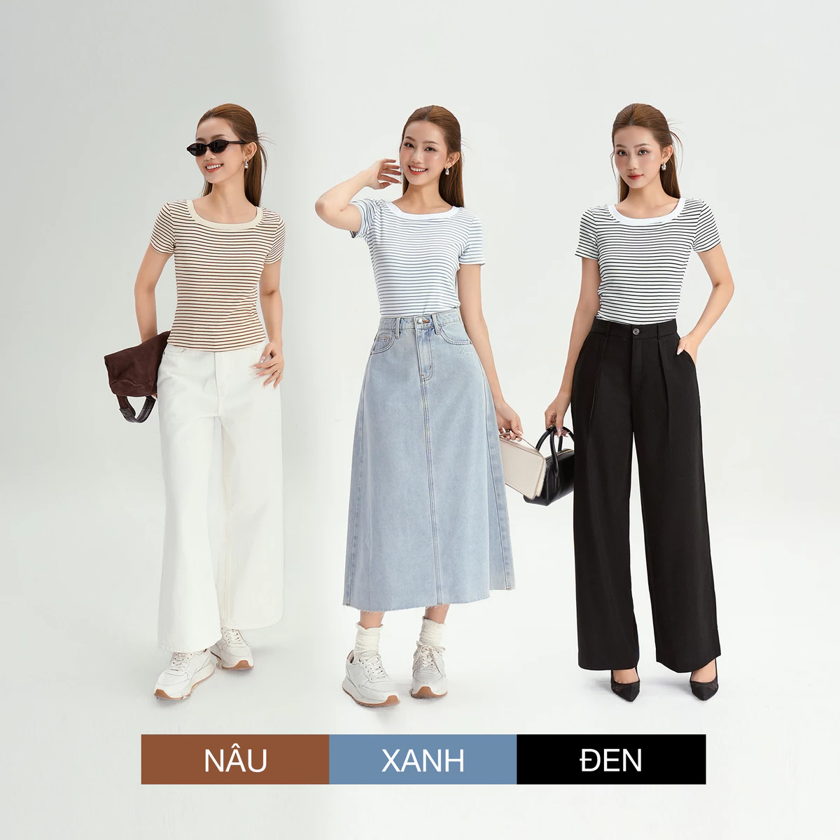 Áo Thun Cổ Vuông Nữ GUMAC Áo Phông Kẻ Sọc Ngang Dáng Ôm Chất Thun Gân Co Giãn LATG0407