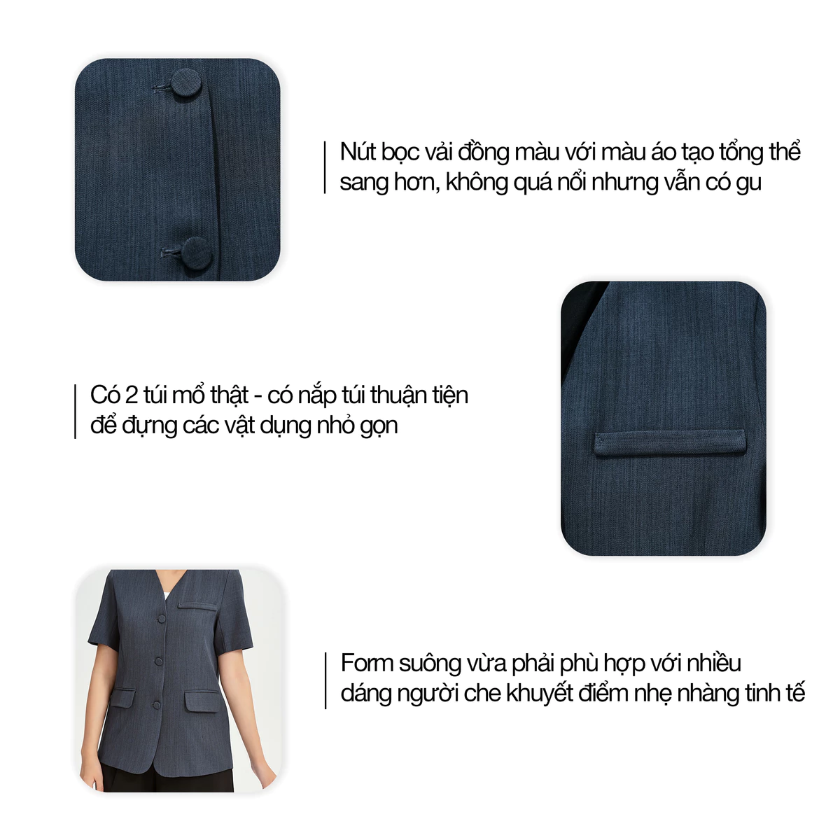 Áo Blazer Tay Ngắn GUMAC Dáng Suông Đệm Vai Mỏng Thiết Kế 2 Lớp Cao Cấp LOWG0104